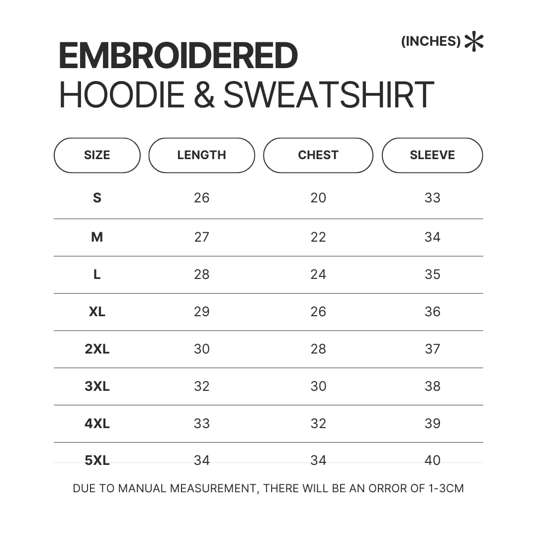 Embroidered Hoodie Sweatshirt Size Chart - Wildlife World Store