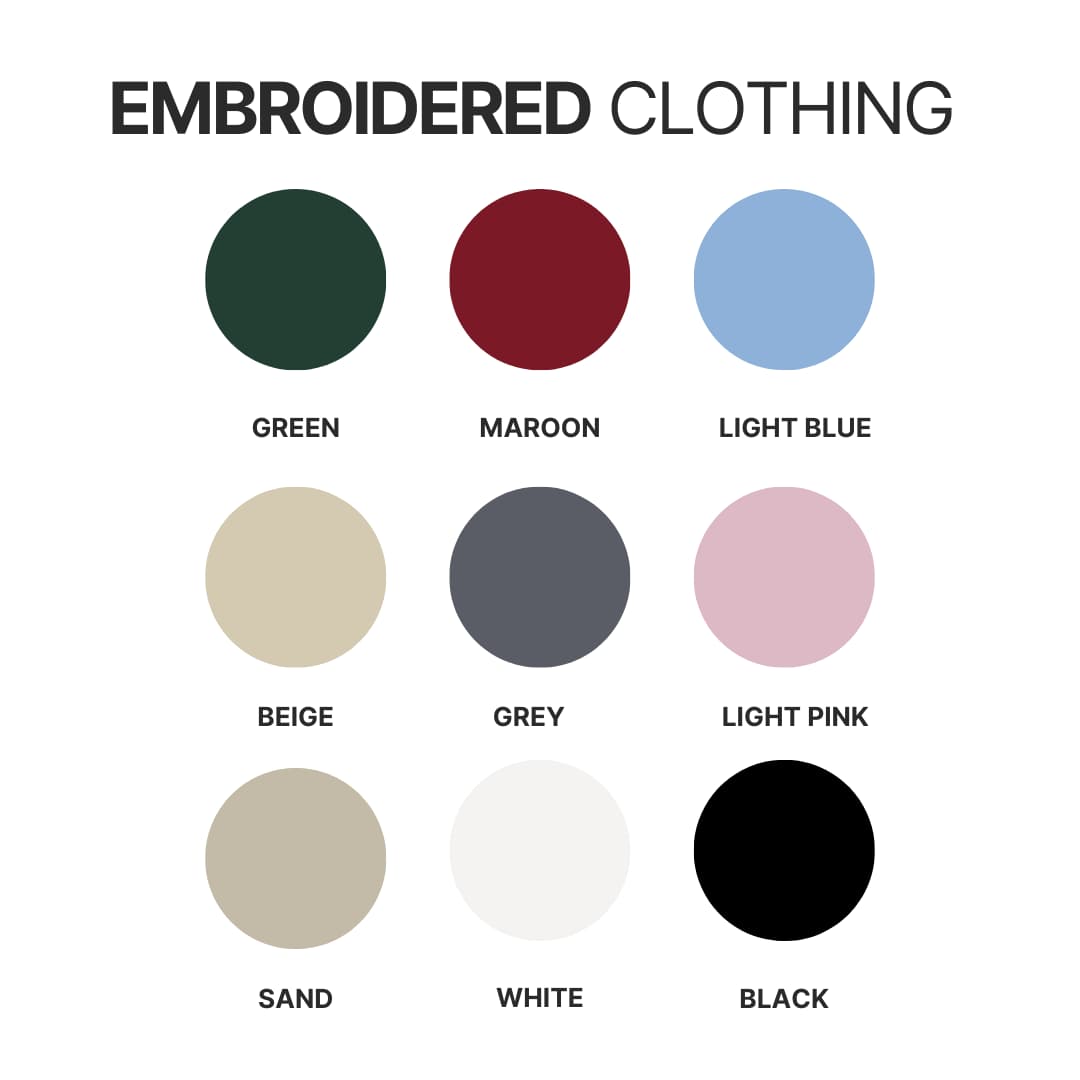 Embroidered clothing color chart - Wildlife World Store