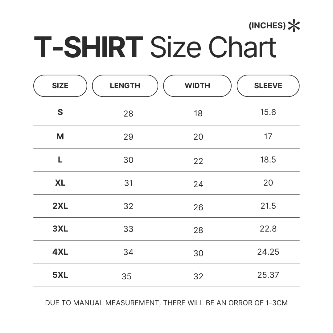 3D T shirt Size Chart - Wildlife World Store