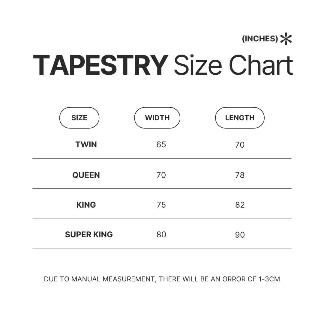 Tapestry Size Chart - Wildlife World Store